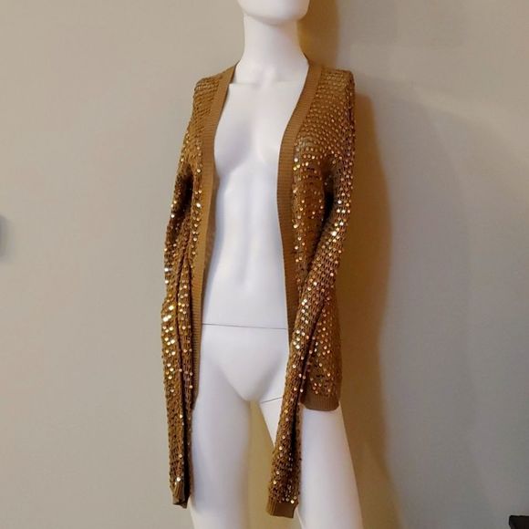 BCBGMaxAzira, sequin sweater, gold,M - Picture 1 of 4
